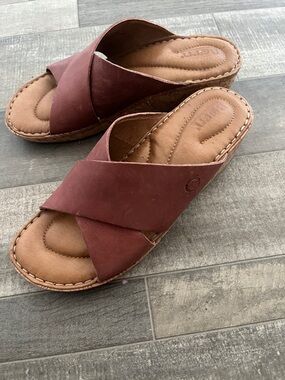 Born Burgundy Cross-Band Slide Mules